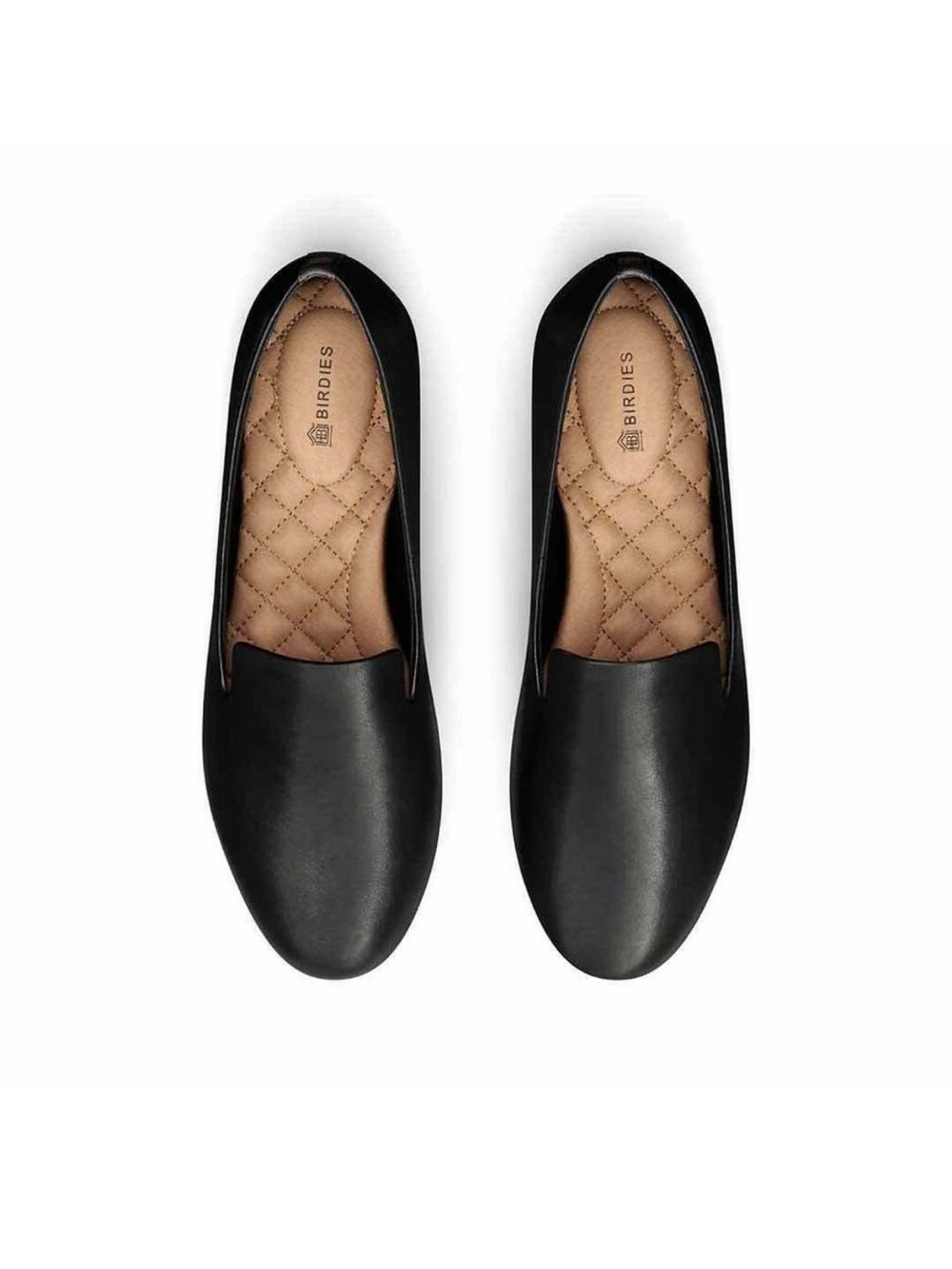 Birdies The Starling Black Leather Loafers with Quilted Tan Insole